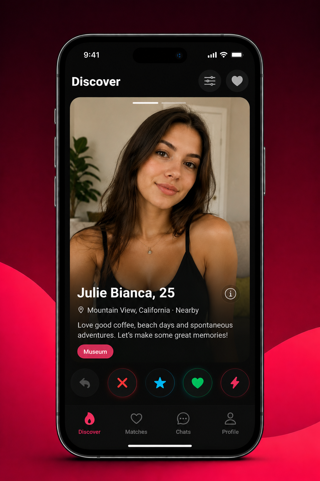 Swipe screen to discover people nearby on Lova